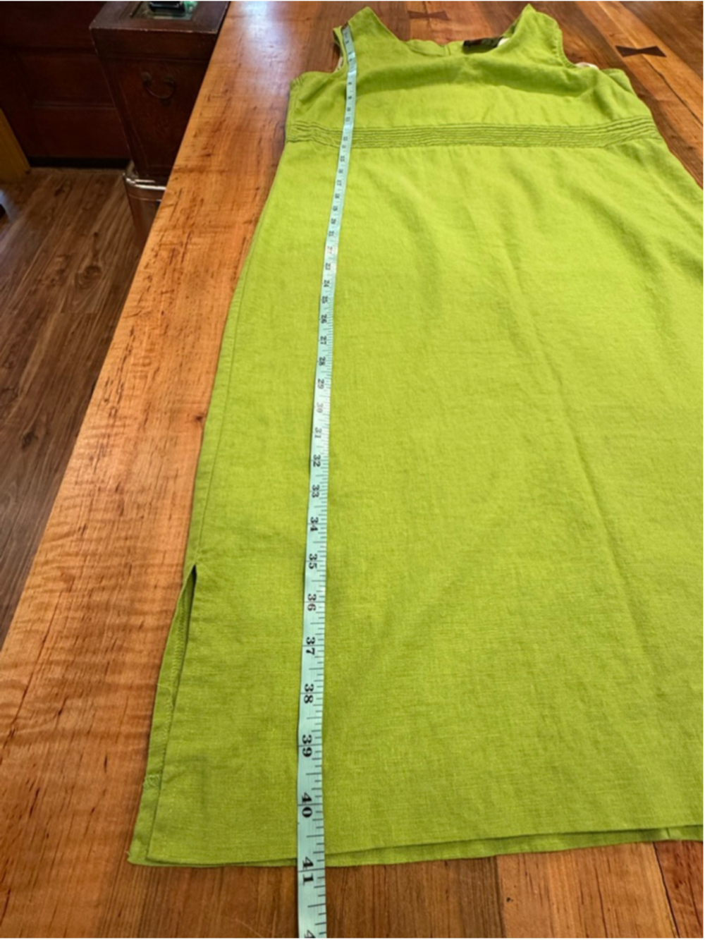 VTG MHM Melissa Harper Linen Blend Maxi Dress Green Pleated Empire Waist Sz 10 - Picture 10 of 11